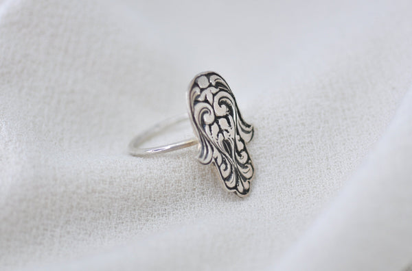 LARGE ENGRAVED HAMSA RING by Luvaton Itzhak