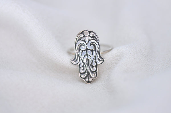 LARGE ENGRAVED HAMSA RING by Luvaton Itzhak