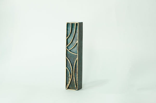 SCULPTURED MEZUZAH - PATINA GREEN 'SHIN' - SMALL