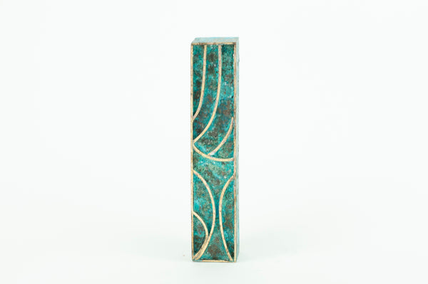 SCULPTURED MEZUZAH - PATINA GREEN 'SHIN' - SMALL