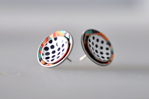 Double Circle Post Earrings - Multicolor and Dots