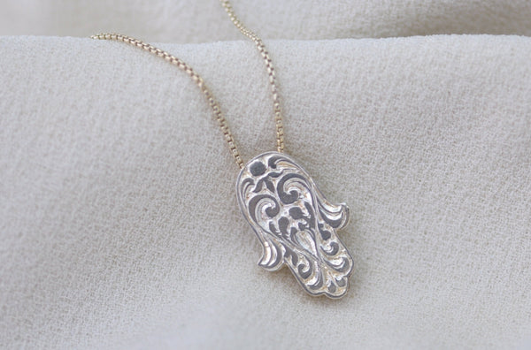 LARGE ENGRAVED DOUBLE HAMSA NECKLACE by Itzhak Luvaton