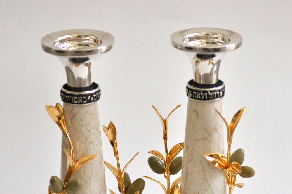 OLIVE & STONE SHABBAT CANDLESTICKS by Itzhak Luvaton