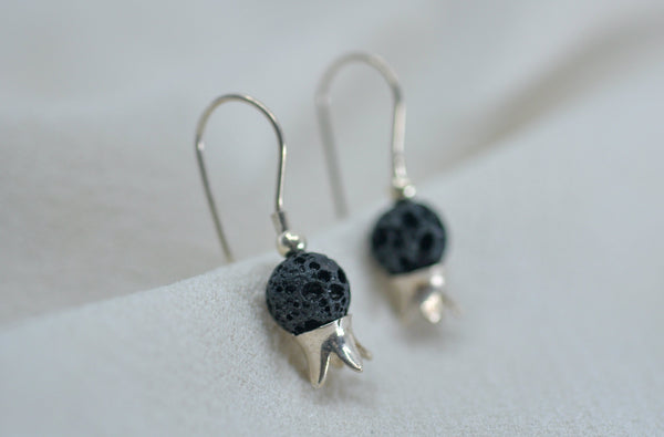 ‏‏POMEGRANATE & BLACK LAVA STONE EARRINGS