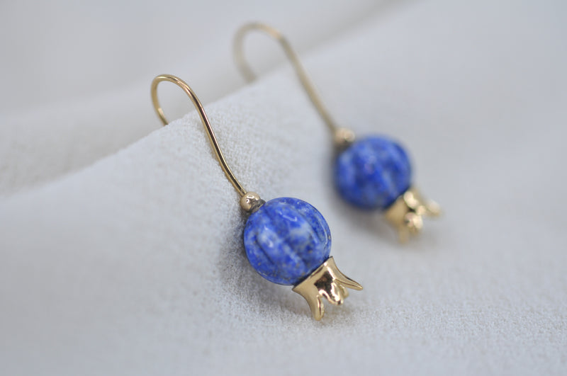 ‏‏‏‏POMEGRANATE & SHAPED BLUE LAPIS LAZULI STONE EARRINGS