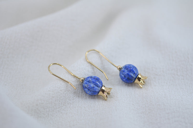 ‏‏‏‏POMEGRANATE & SHAPED BLUE LAPIS LAZULI STONE EARRINGS