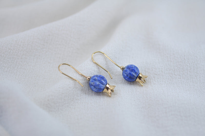 ‏‏‏‏POMEGRANATE & SHAPED BLUE LAPIS LAZULI STONE EARRINGS