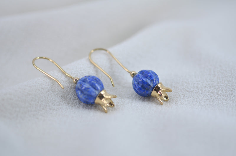 ‏‏‏‏POMEGRANATE & SHAPED BLUE LAPIS LAZULI STONE EARRINGS